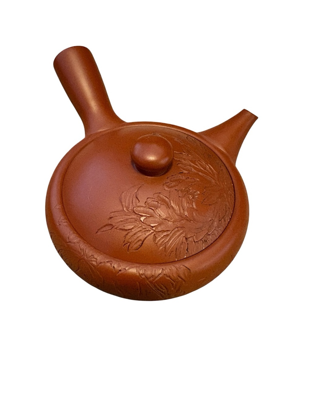 Red Clay Tokoname Japanese Teapot Hand Etched Design Single Serving